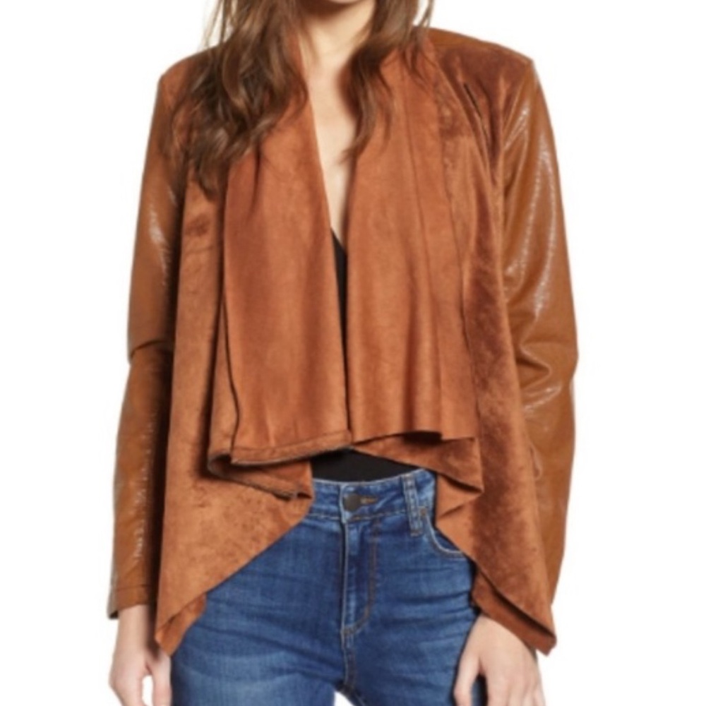 Blank NYC Women’s Faux Leather Suede Drape Moto Jacket Brown XS